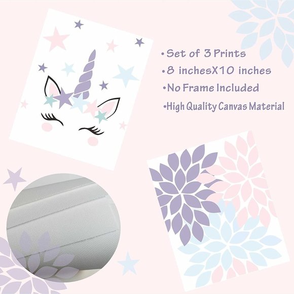 Set of (3) Unicorn Wall Poster Art Prints NWT - Picture 4 of 5